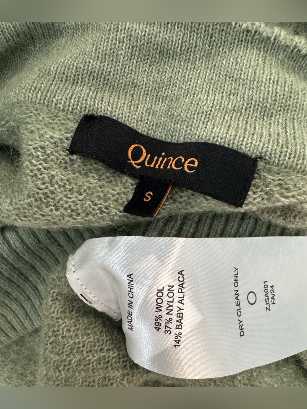 Quince Baby Alpaca-Wool Diamond Stitch Crew longsleeve size small green - Picture 4 of 6